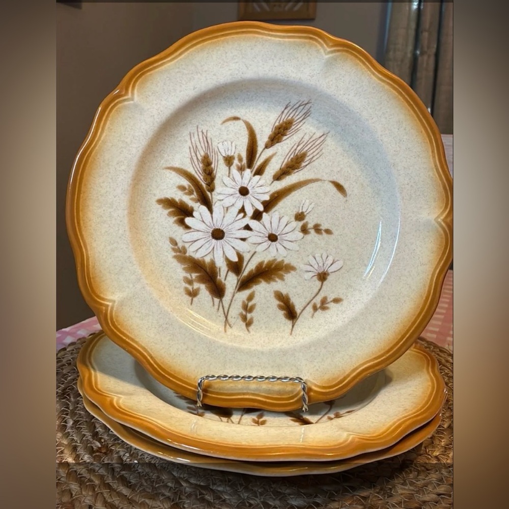 Vintage Meadowland Ironstone Dinner Plates Set of 3 Daisy Wheat Pattern Japan